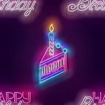 Seamless pattern with glow Piece of Holiday Cake with Candle and Inscription Stock Illustration
