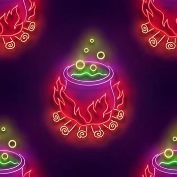 Seamless pattern with glow Potion in Witch's Cauldron Stock Illustration