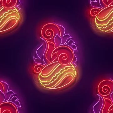 Seamless pattern with glow Roasted Coffee Beans with Ornamental Fire Stock Illustration