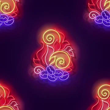 Seamless pattern with glow Roasted Coffee Beans with Ornamental Fire Stock Illustration