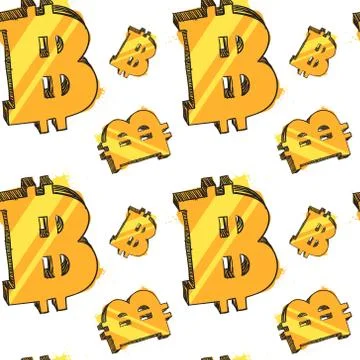 Seamless Pattern Glowing Bitcoins On White Background Modern Web Money Concept Stock Illustration