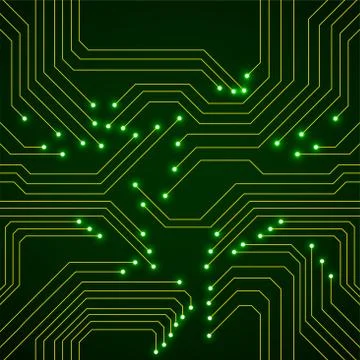 Seamless pattern of glowing circuit board. Neon technology background Illustrazione stock