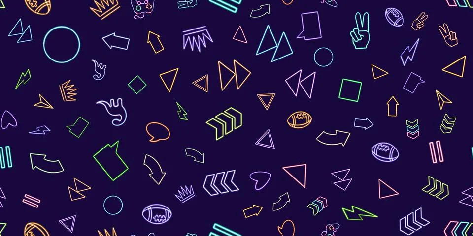 Seamless pattern glowing desktop icon, neon set geometric sticker, neon Stock Illustration