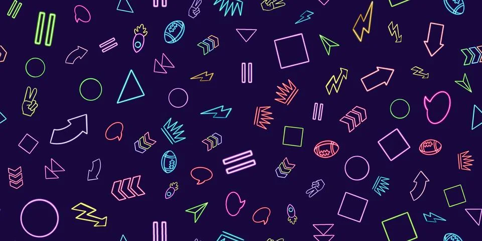 Seamless pattern glowing desktop icon, neon set geometric sticker, neon Stock Illustration