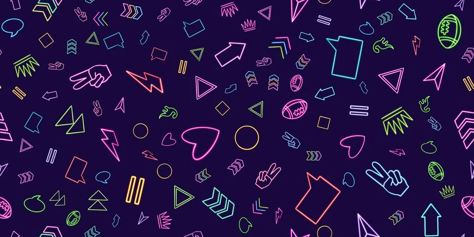 Seamless pattern glowing desktop icon, neon set geometric sticker, neon Stock Illustration