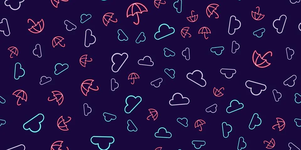 Seamless pattern glowing desktop icon, neon umbrella sticker, neon parasol Stock Illustration