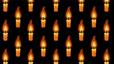 Seamless pattern of glowing Halloween candles with flickering flames on bla.. Illustrazione stock
