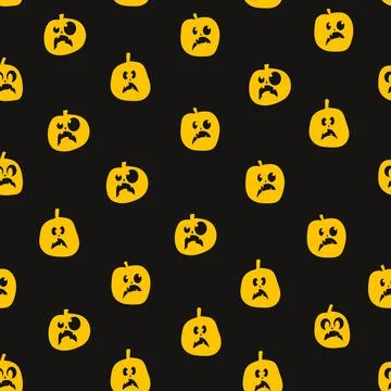 Seamless pattern of glowing halloween pumpkins on black background. Scary and Stock Illustration