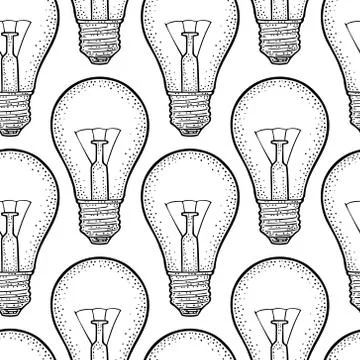 Seamless pattern Glowing light incandescent bulb. Illustrazione stock