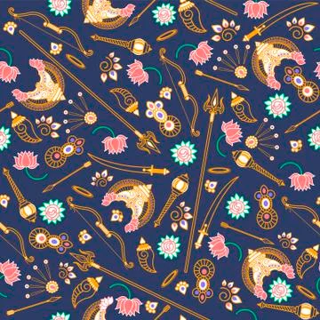 Seamless pattern  Goddess Durga Indian イラスト素材