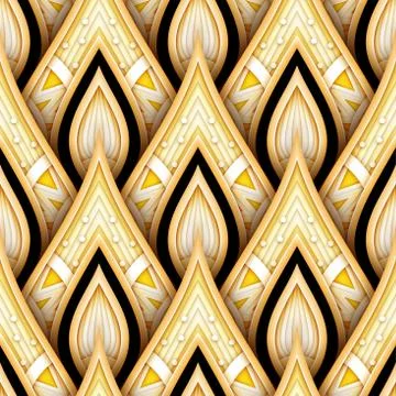 Seamless Pattern with Gold and Black Ethnic Motifs Stock Illustration