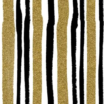 Seamless pattern gold and black color stripes in grunge style on a white Stock Illustration