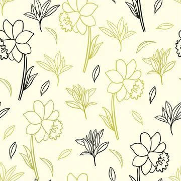 Seamless pattern with gold and black daffodils flowers. Stock Illustration
