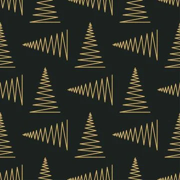Seamless pattern with gold and black geometric Christmas trees Vector Illustrazione stock