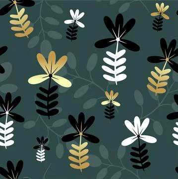 Seamless pattern of gold and black flowers and plants. Template for the desig Illustrazione stock