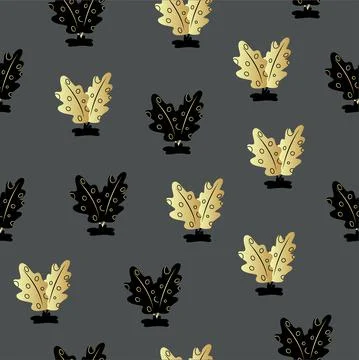 Seamless pattern of gold and black flowers and plants. Template for the desig Illustrazione stock