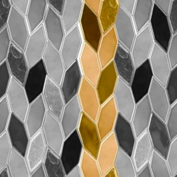Seamless pattern of gold and silver tiles. Bright trendy background. Stock Illustration