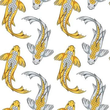 Seamless pattern with gold and silver koi fish carps. Stock Illustration