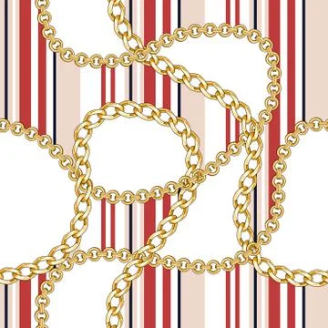 Seamless pattern with gold chains and striped colored background for fabric desi Stock Illustration