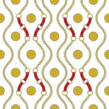 Seamless pattern with gold chains, pendants and straps Illustrazione stock