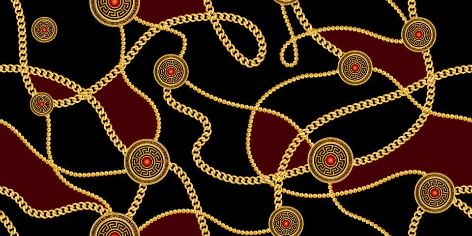 Seamless pattern with gold chains. Ready for print, fabric, textile. Stock Illustration