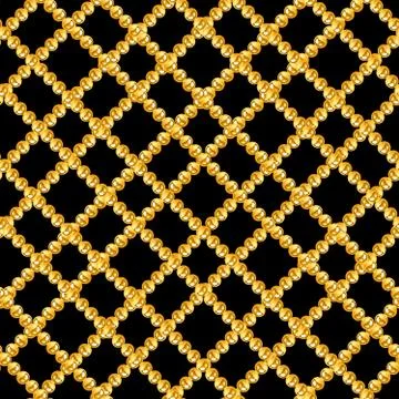 Seamless pattern with gold chains striped by cross on black background. Trendy r Stock Illustration
