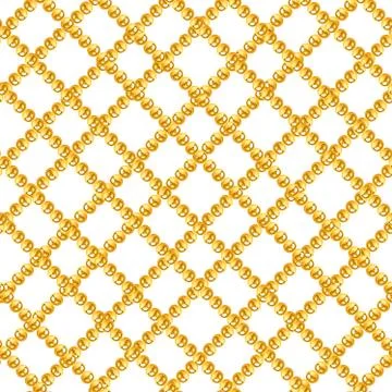 Seamless pattern with gold chains striped by cross on white background. Trendy r Stock Illustration