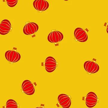 Seamless pattern gold chinese lamp cartoon vector Illustrazione stock