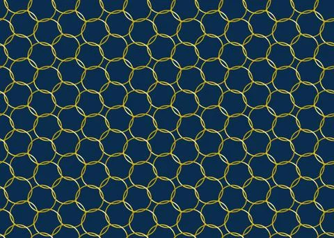 Seamless pattern of gold circles on a dark blue background. Textile fabric de Stock Illustration