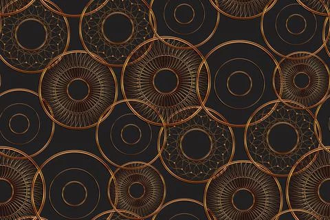 Seamless pattern gold circles mandala. Luxury Geometrical texture golden color Stock Illustration