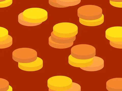 Seamless pattern of gold coins in 3D style. Isometric stack of gold coins. .. Stock Illustration