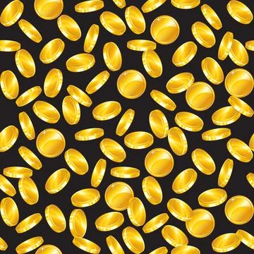 Seamless pattern with gold coins. Falling golden coins. Vector illustration. Stock Illustration