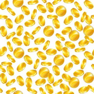 Seamless pattern with gold coins. Falling golden coins. Vector illustration. Stock Illustration
