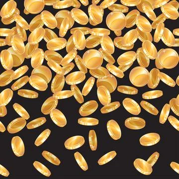 Seamless pattern with gold coins. Falling golden coins. Vector illustration. Stock Illustration