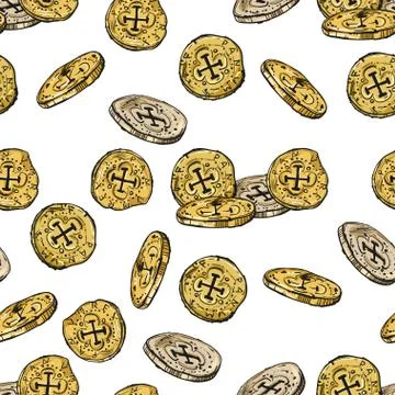 Seamless pattern with gold coins on white background Illustrazione stock