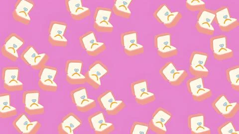 Seamless pattern of gold diamond engagement ring in open gift boxes on pink.. Stock Illustration