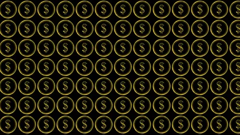 Seamless pattern of gold dollar coins on black background Stock Footage 305394483