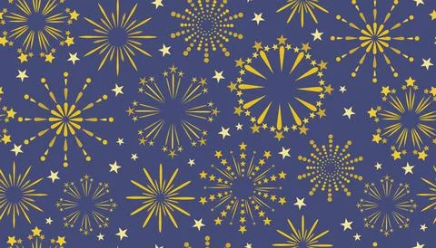 Seamless pattern with gold fireworks in the sky. Colorful background for Inde 스톡 일러스트