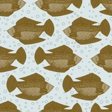 Seamless pattern with gold fish. Vector Wallpaper under water. イラスト素材