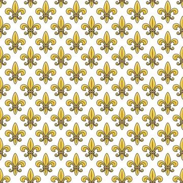 Seamless pattern with gold fleur de lis, heraldic lily. Stock Illustration