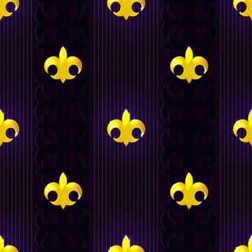 Seamless pattern with gold fluer de lis on dark background for your Mardi Gra Stock Photos