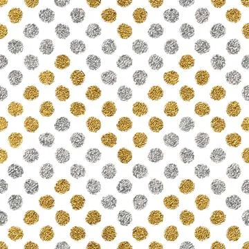 Seamless pattern of gold glitter and silver chevron  circl Stock Illustration