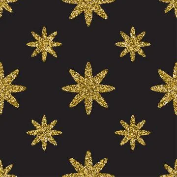Seamless pattern with gold glitter textured stars on the dark background Stock Illustration