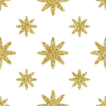 Seamless pattern with gold glitter textured stars on the white background Stock Illustration