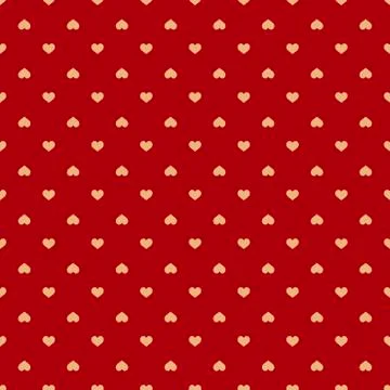 Seamless pattern with gold hearts on red background. Vector. Stock Illustration
