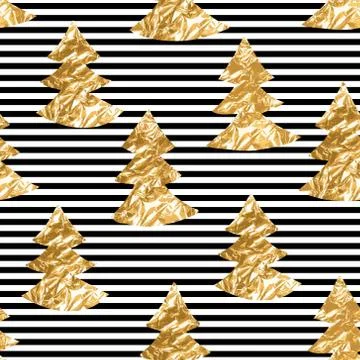 Seamless pattern with gold leaf textured spruces on the striped background Stock Illustration