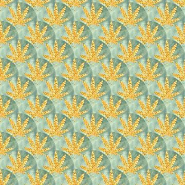 Seamless pattern with gold leaves of hemp Marijuana leaf. Cannabis plant Stock Illustration