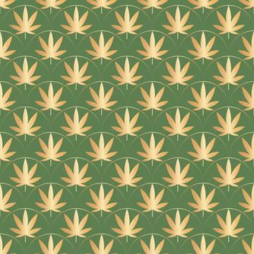 Seamless pattern with gold leaves of hemp Marijuana leaf. Cannabis plant scales Illustrazione stock
