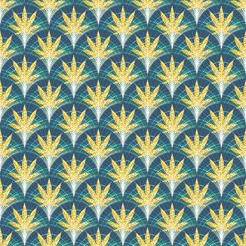 Seamless pattern with gold leaves of hemp Marijuana leaf. Cannabis plant scales Stock Illustration