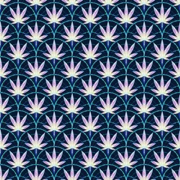 Seamless pattern with gold leaves of hemp Marijuana leaf. Cannabis plant scales Stock Illustration